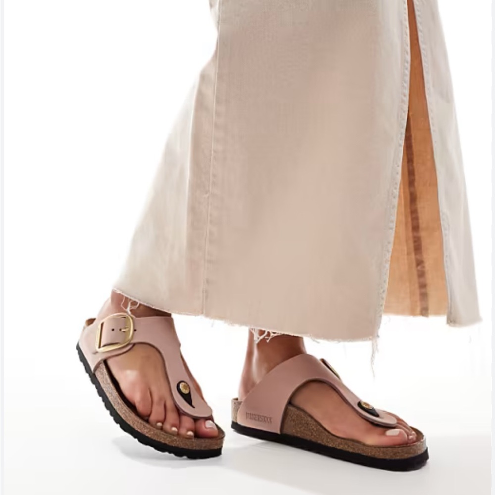Birkenstock Gizeh big buckle sandals in pink nubuck leather - Picture 1 of 13